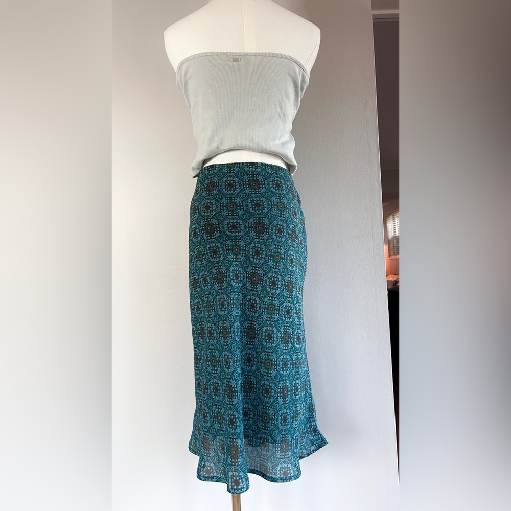 Y2K FIRST OPTION Mesh Overlay Midi Skirt Geo Print Whimsigoth Boho Indie Size M - Picture 7 of 7